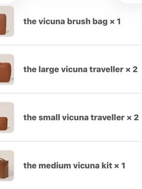 Vicuna Traveller/makeup bag set (6)items selling only as a set.